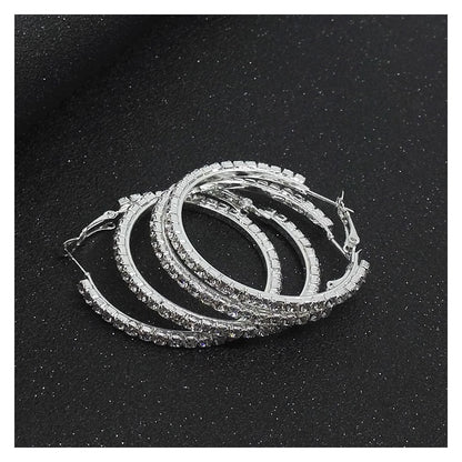 Luxurious Elaborate Gold Circle Large Earrings With Rhinestones, Featuring 304 Stainless Steel Ear Pins, Alloy Material