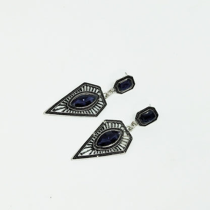 Retro Geometric Earrings In Antique Silver Plated Alloy With Rhinestones, Featuring 304 Stainless Steel Ear Pins