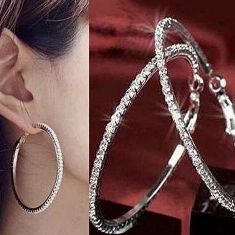 Luxurious Elaborate Gold Circle Large Earrings With Rhinestones, Featuring 304 Stainless Steel Ear Pins, Alloy Material