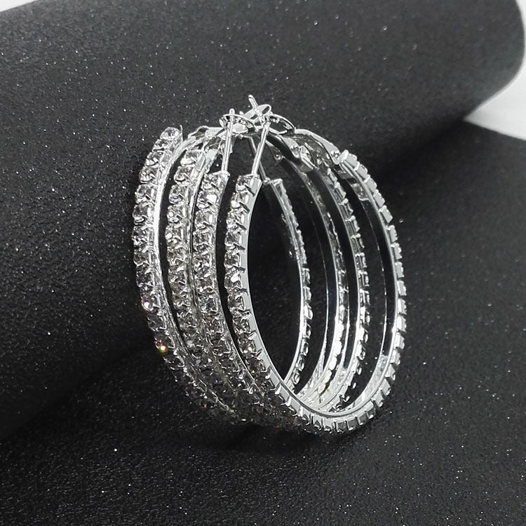 Luxurious Elaborate Gold Circle Large Earrings With Rhinestones, Featuring 304 Stainless Steel Ear Pins, Alloy Material