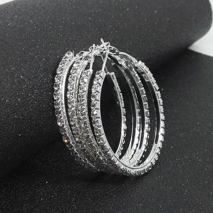 Luxurious Elaborate Gold Circle Large Earrings With Rhinestones, Featuring 304 Stainless Steel Ear Pins, Alloy Material