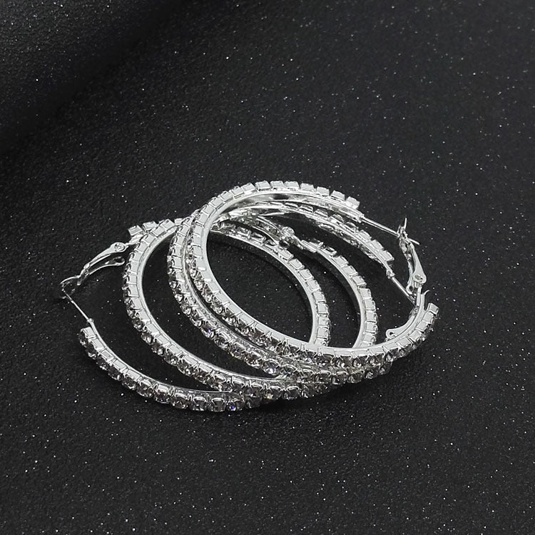 Luxurious Elaborate Gold Circle Large Earrings With Rhinestones, Featuring 304 Stainless Steel Ear Pins, Alloy Material