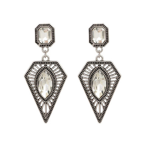 Retro Geometric Earrings In Alloy With Rhinestones, Featuring Electroplated Finish And 304 Stainless Steel Ear Pins