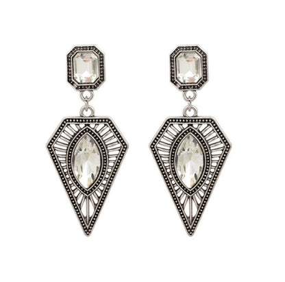 Retro Geometric Earrings In Alloy With Rhinestones, Featuring Electroplated Finish And 304 Stainless Steel Ear Pins