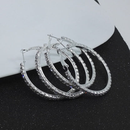 Luxurious Elaborate Gold Circle Large Earrings With Rhinestones, Featuring 304 Stainless Steel Ear Pins, Alloy Material