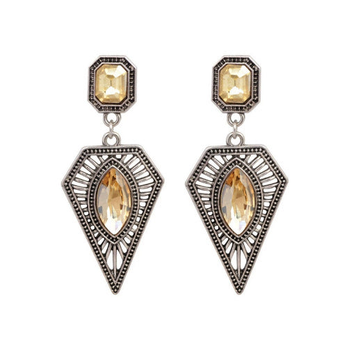 Retro Geometric Earrings In Alloy With Rhinestones, Featuring Electroplated Finish And 304 Stainless Steel Ear Pins