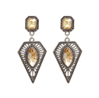 Retro Geometric Earrings In Antique Silver Plated Alloy With Rhinestones, Featuring 304 Stainless Steel Ear Pins