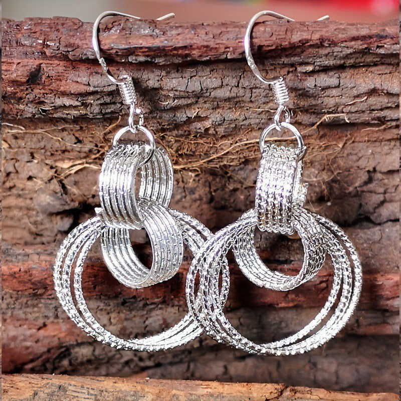 Simple Style Circle Drop Earrings In Alloy With Silver Plated Electroplated Finish And 304 Stainless Steel Ear Pins