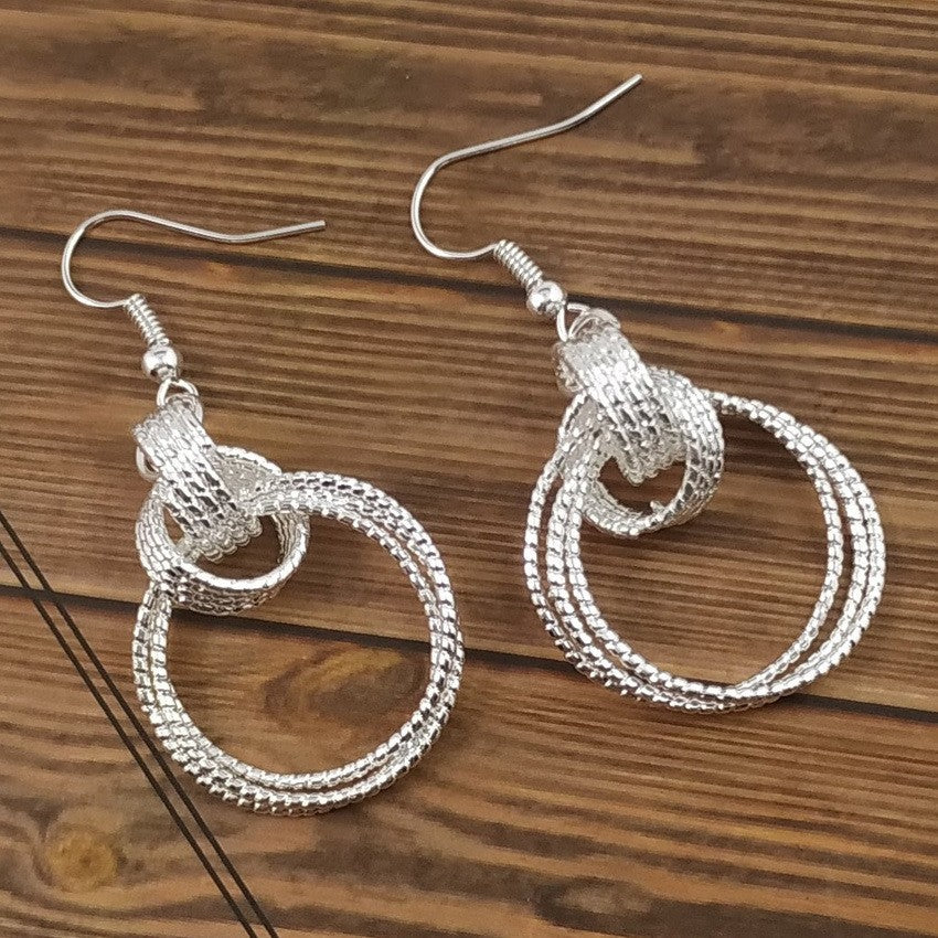 Simple Style Circle Drop Earrings In Alloy With Silver Plated Electroplated Finish And 304 Stainless Steel Ear Pins