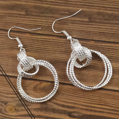 Simple Style Circle Drop Earrings In Alloy With Silver Plated Electroplated Finish And 304 Stainless Steel Ear Pins