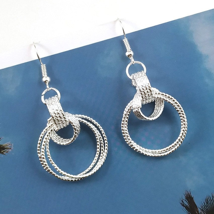Simple Style Circle Drop Earrings In Alloy With Silver Plated Electroplated Finish And 304 Stainless Steel Ear Pins