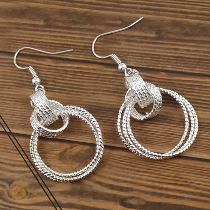 Simple Style Circle Drop Earrings In Alloy With Silver Plated Electroplated Finish And 304 Stainless Steel Ear Pins
