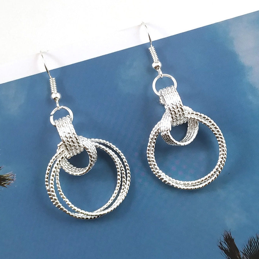 Simple Style Circle Drop Earrings In Alloy With Silver Plated Electroplated Finish And 304 Stainless Steel Ear Pins