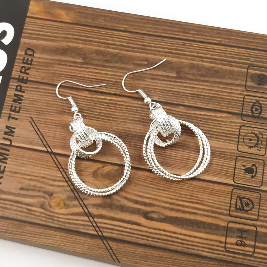 Simple Style Circle Drop Earrings In Alloy With Silver Plated Electroplated Finish And 304 Stainless Steel Ear Pins