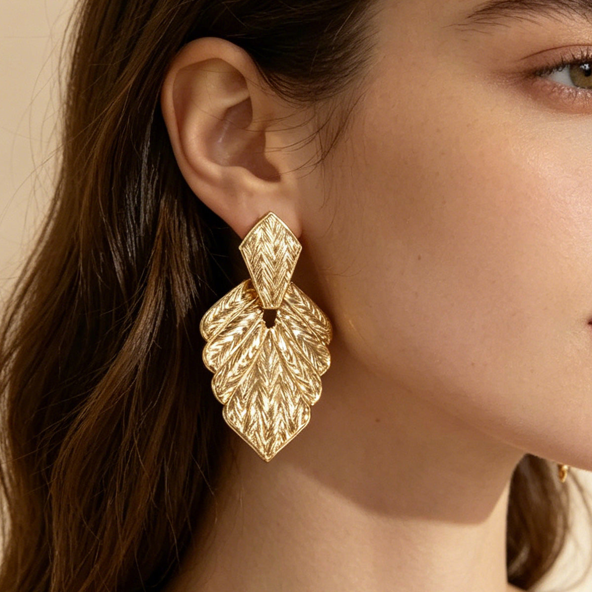 Bohemian Leaves Stud Earrings For Unisex In Gold, Featuring Zinc Alloy And 304 Stainless Steel Posts
