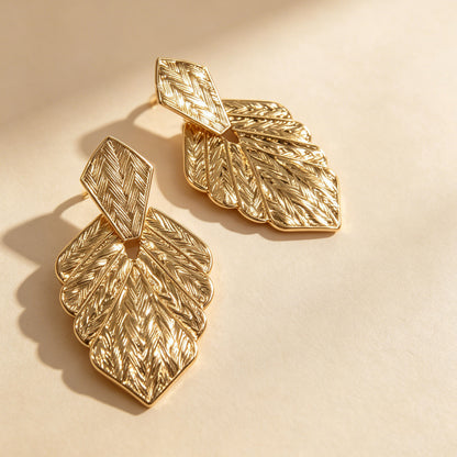 Bohemian Leaves Stud Earrings For Unisex In Gold, Featuring Zinc Alloy And 304 Stainless Steel Posts