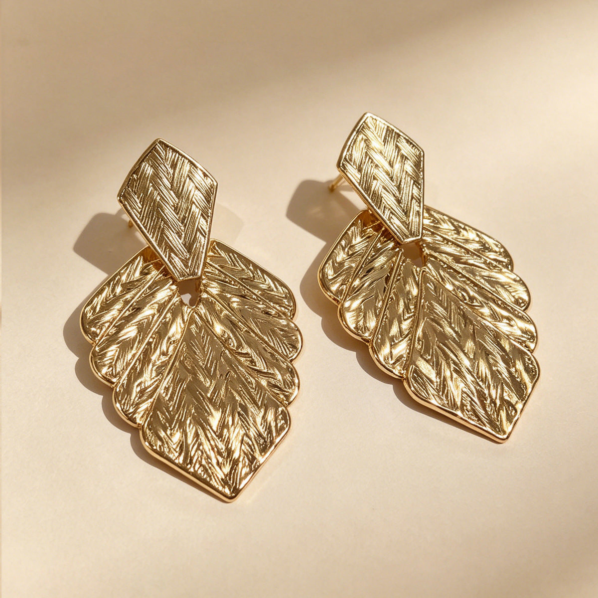 Bohemian Leaves Stud Earrings For Unisex In Gold, Featuring Zinc Alloy And 304 Stainless Steel Posts