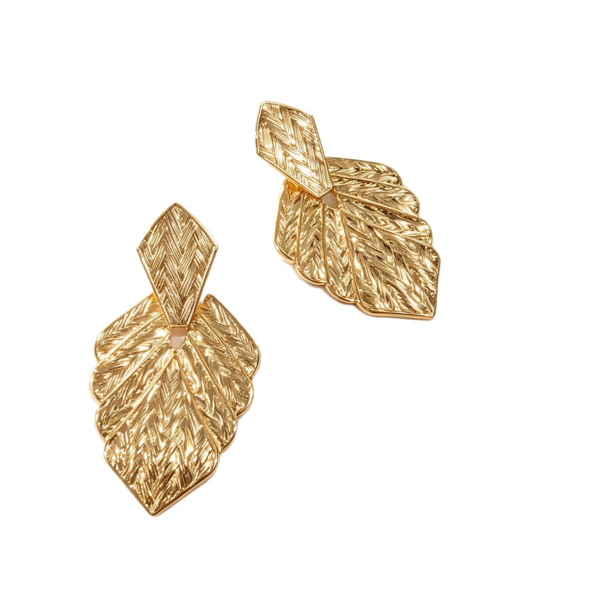 Bohemian Leaves Stud Earrings For Unisex In Gold, Featuring Zinc Alloy And 304 Stainless Steel Posts