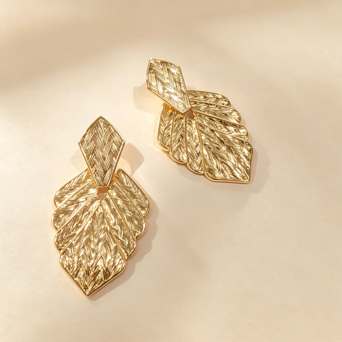 Bohemian Leaves Stud Earrings For Unisex In Gold, Featuring Zinc Alloy And 304 Stainless Steel Posts