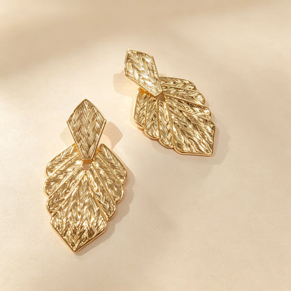 Bohemian Leaves Stud Earrings For Unisex In Gold, Featuring Zinc Alloy And 304 Stainless Steel Posts