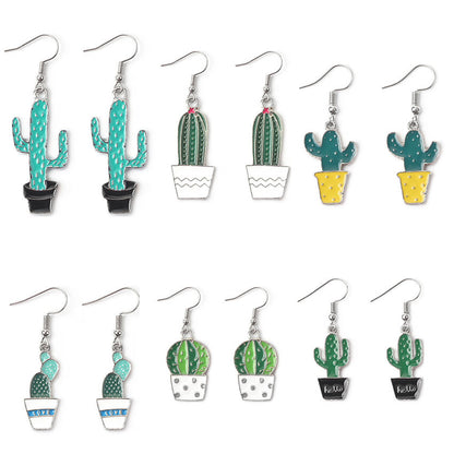 Cactus Earrings In Green With Electroplated Alloy And 304 Stainless Steel Ear Pins