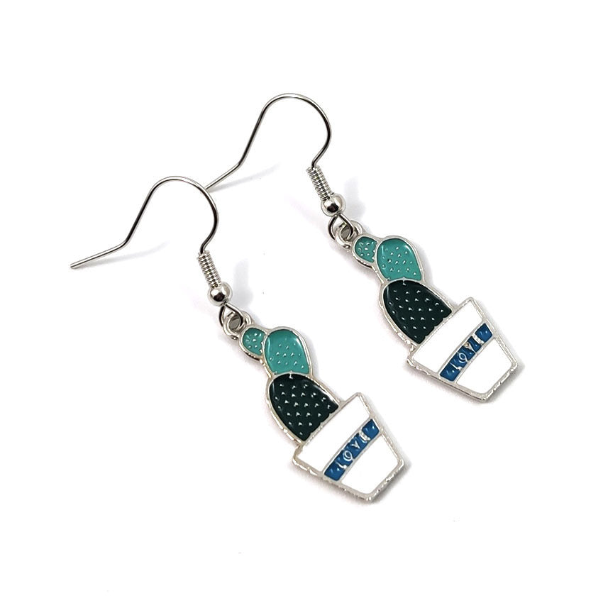 Cactus Earrings In Green With Electroplated Alloy And 304 Stainless Steel Ear Pins