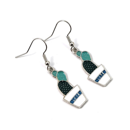 Cactus Earrings In Green With Electroplated Alloy And 304 Stainless Steel Ear Pins