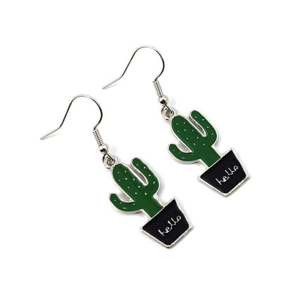 Cactus Earrings In Green With Electroplated Alloy And 304 Stainless Steel Ear Pins