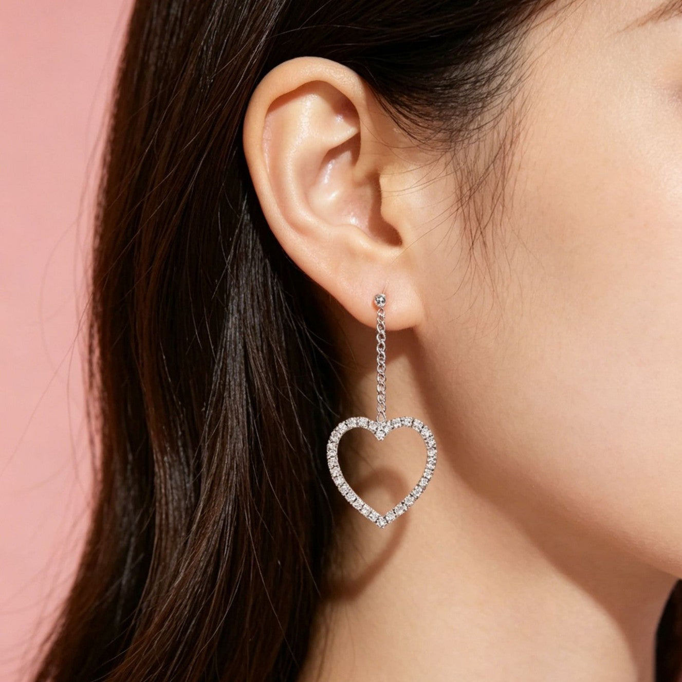 Heart Shape Stud Earrings With 925 Sterling Silver Ear Pins Featuring Tassel Design