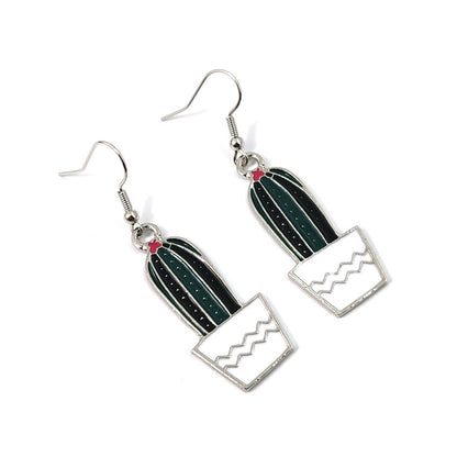 Cactus Earrings In Green With Electroplated Alloy And 304 Stainless Steel Ear Pins
