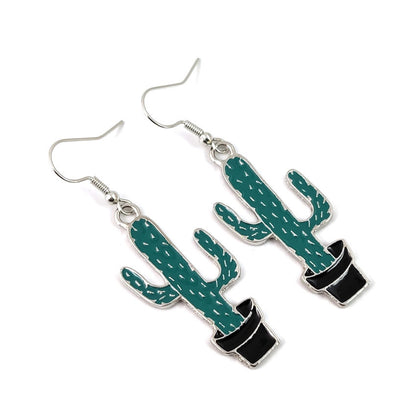 Cactus Earrings In Green With Electroplated Alloy And 304 Stainless Steel Ear Pins