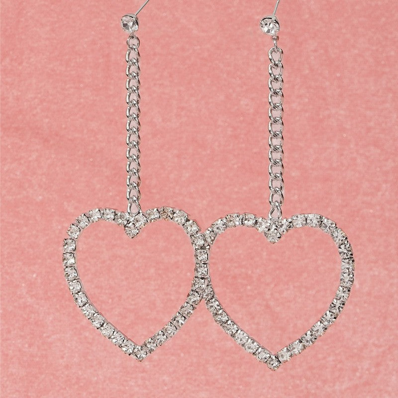 Heart Shape Stud Earrings With 925 Sterling Silver Ear Pins Featuring Tassel Design