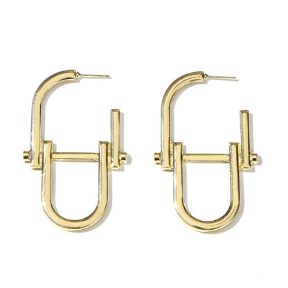 Geometric Stud Earrings In Gold Alloy With Electroplated Finish And 304 Stainless Steel Ear Pins