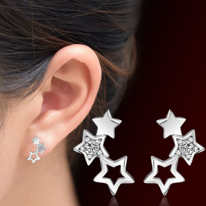 Pentagram Stud Earrings Silver Plated Alloy With Zircon Inlay And 304 Stainless Steel Posts