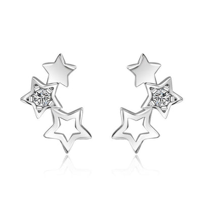 Pentagram Stud Earrings Silver Plated Alloy With Zircon Inlay And 304 Stainless Steel Posts