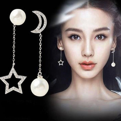 Moon Drop Earrings With Alloy And Artificial Pearl, Featuring 304 Stainless Steel Ear Pins And Asymmetrical Design