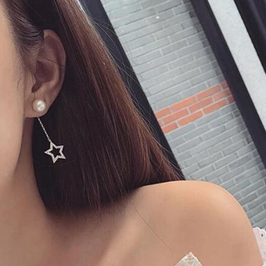 Moon Drop Earrings With Alloy And Artificial Pearl, Featuring 304 Stainless Steel Ear Pins And Asymmetrical Design
