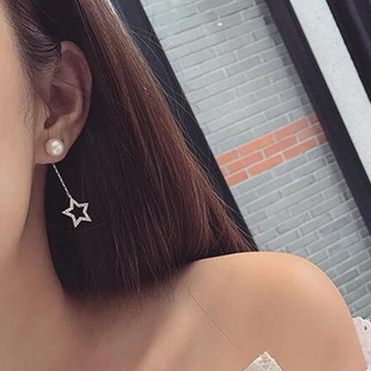 Moon Drop Earrings With Alloy And Artificial Pearl, Featuring 304 Stainless Steel Ear Pins And Asymmetrical Design