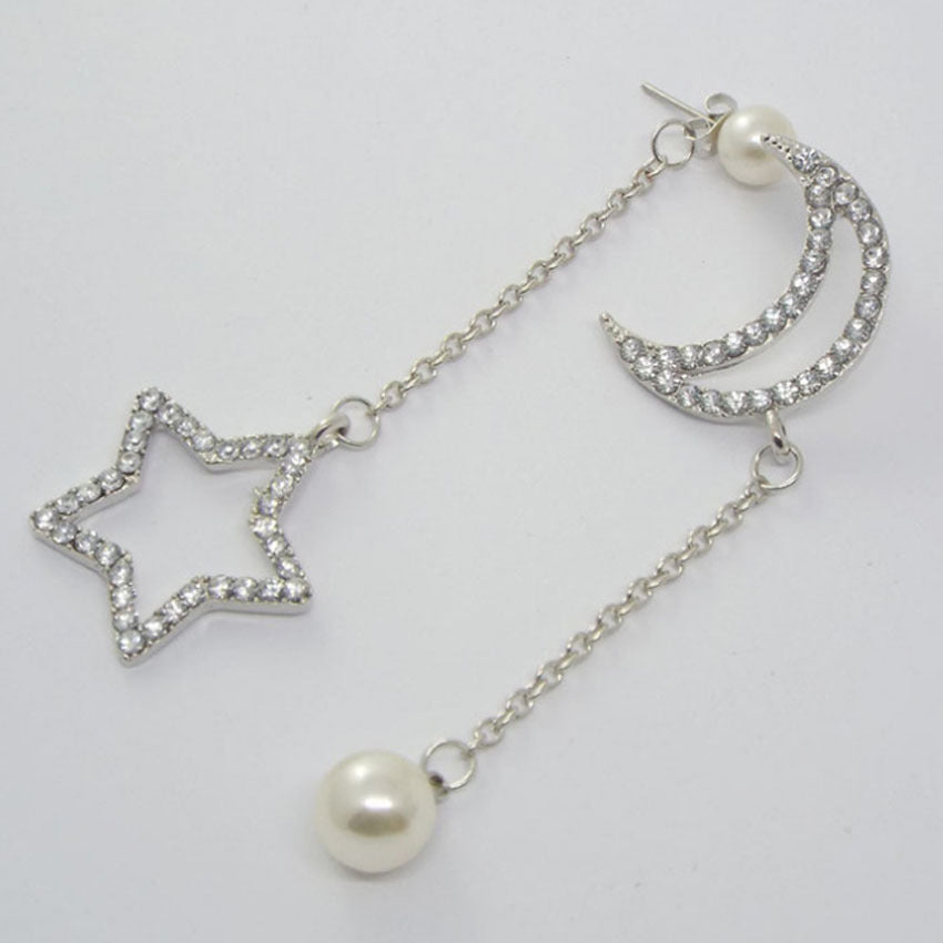 Moon Drop Earrings With Alloy And Artificial Pearl, Featuring 304 Stainless Steel Ear Pins And Asymmetrical Design
