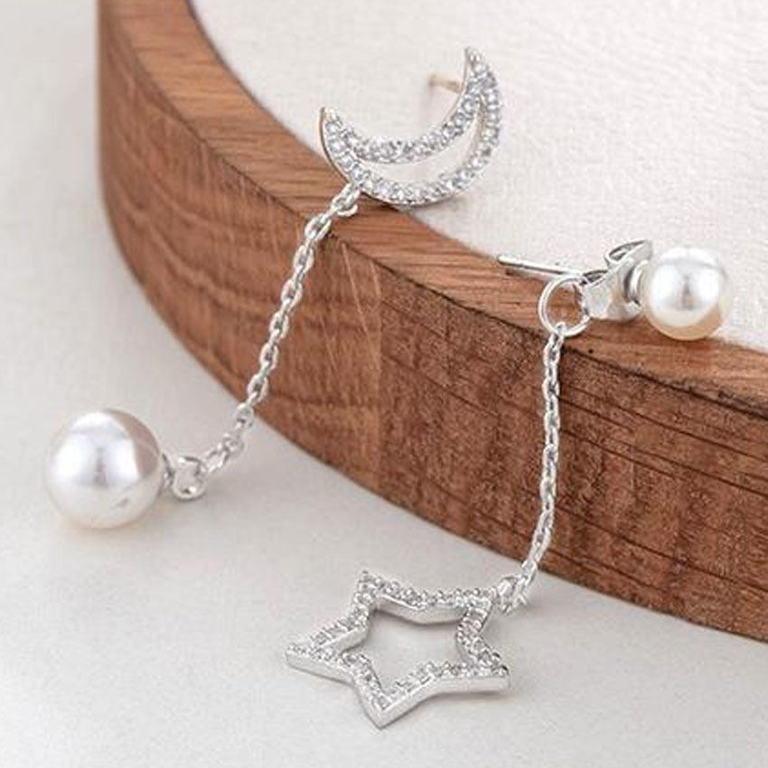 Moon Drop Earrings With Alloy And Artificial Pearl, Featuring 304 Stainless Steel Ear Pins And Asymmetrical Design