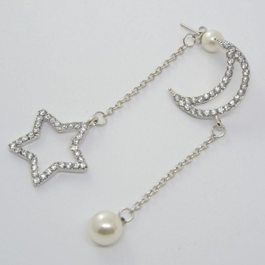 Moon Drop Earrings With Alloy And Artificial Pearl, Featuring 304 Stainless Steel Ear Pins And Asymmetrical Design