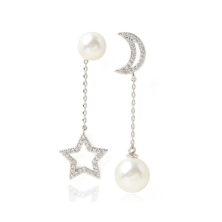 Moon Drop Earrings With Alloy And Artificial Pearl, Featuring 304 Stainless Steel Ear Pins And Asymmetrical Design