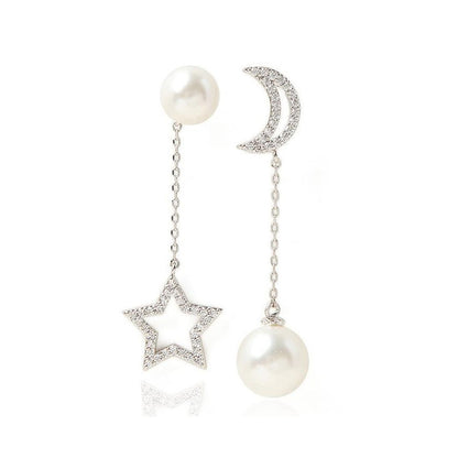 Moon Drop Earrings With Alloy And Artificial Pearl, Featuring 304 Stainless Steel Ear Pins And Asymmetrical Design