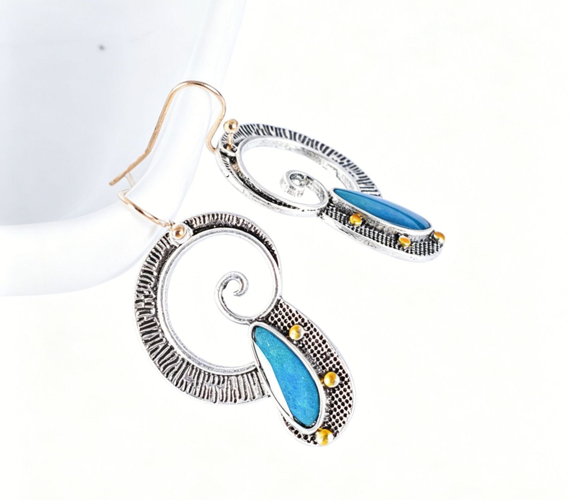 Retro Spiral Earrings In Alloy With Electroplated Finish And 304 Stainless Steel Ear Pins