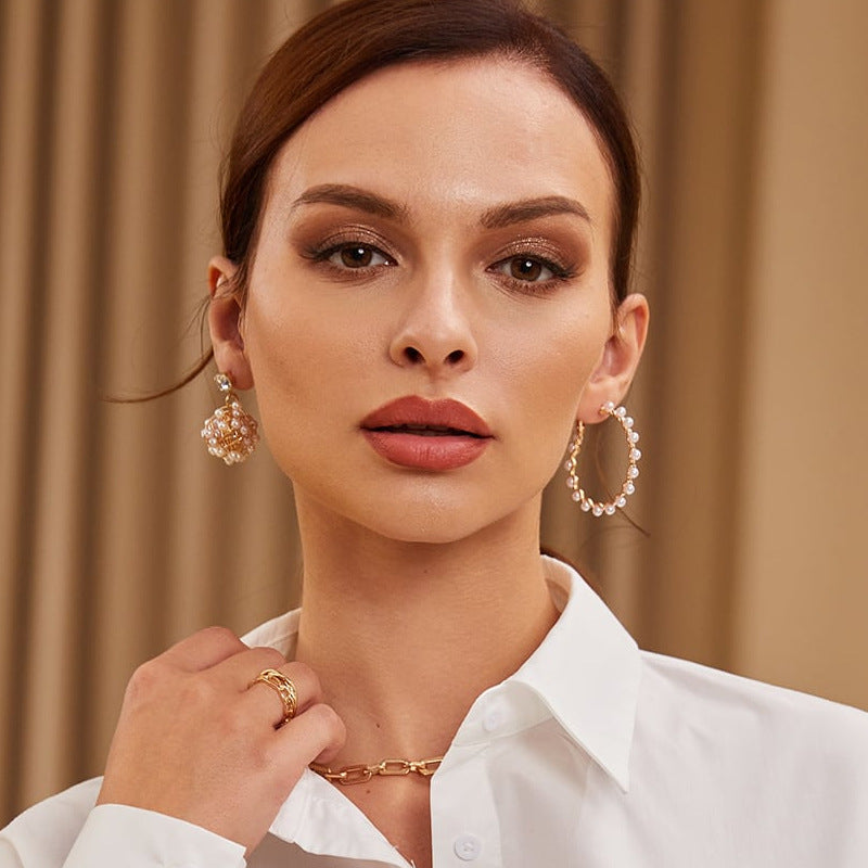 Circle Stud Earrings In Alloy With Rhinestones, Electroplated Finish, 304 Stainless Steel Posts, Featuring Asymmetrical Design