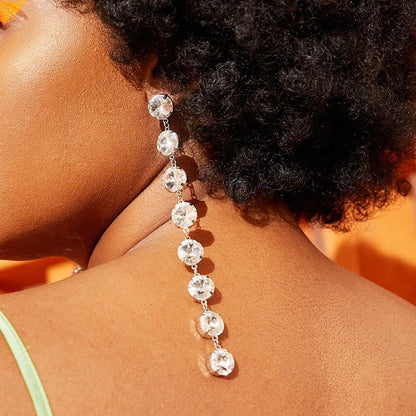 Tassel Earrings With 304 Stainless Steel Posts, Alloy Body Featuring Crystal Inlay In Silver