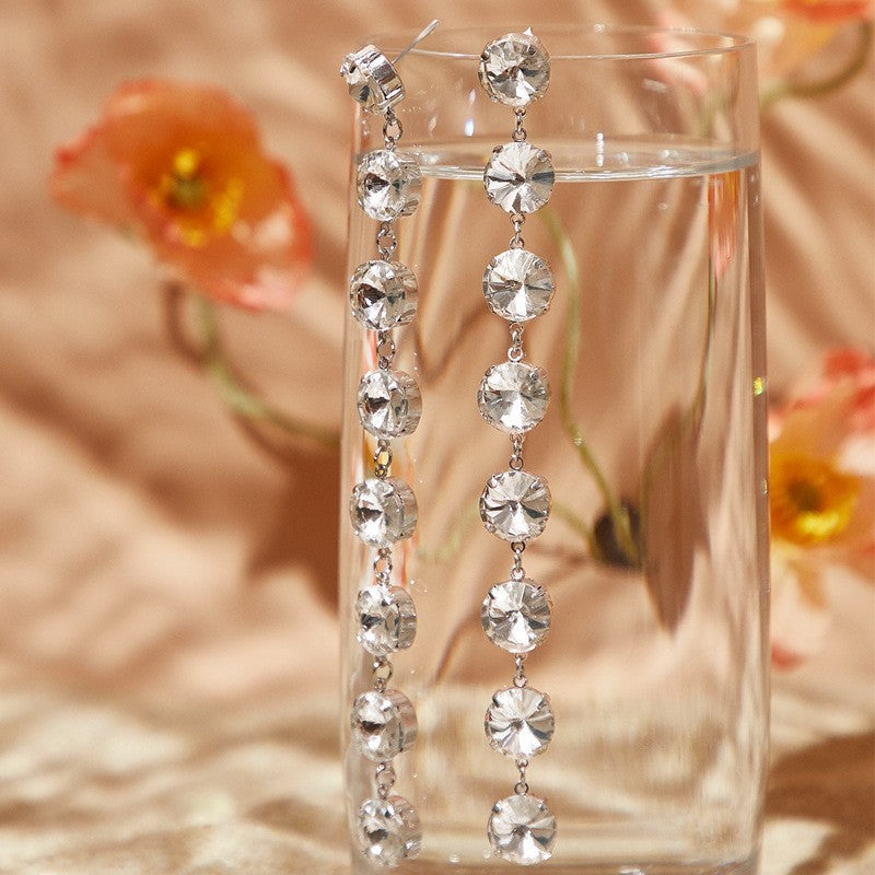 Tassel Earrings With 304 Stainless Steel Posts, Alloy Body Featuring Crystal Inlay In Silver