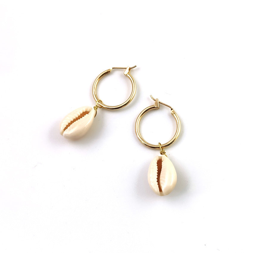 Simple Style Alloy Earrings With Shell Inlay, Electroplated Finish, Featuring 304 Stainless Steel Ear Pins