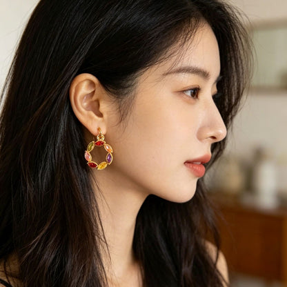 Exaggerated Geometric Earrings In Alloy With 18K Real Gold Electroplated Finish And 304 Stainless Steel Posts, Featuring Zircon Inlay