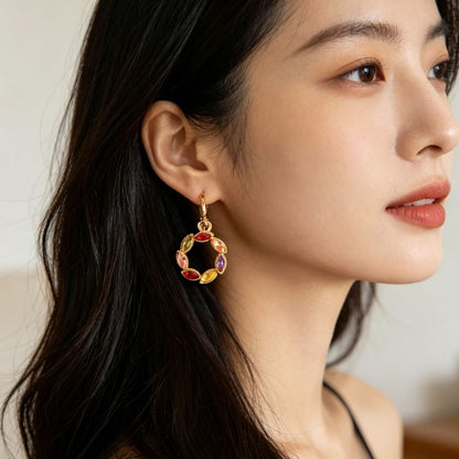 Exaggerated Geometric Earrings In Alloy With 18K Real Gold Electroplated Finish And 304 Stainless Steel Posts, Featuring Zircon Inlay